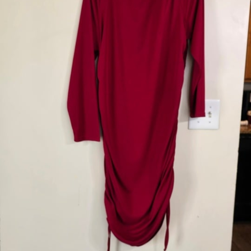 Women's Plus  Burgundy Long Sleeve Rouch Bodycon Dress 4X